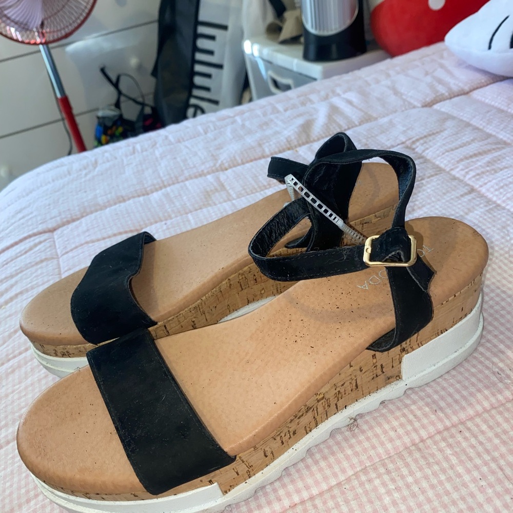 Elegant Black Sandals with Cork Wedge